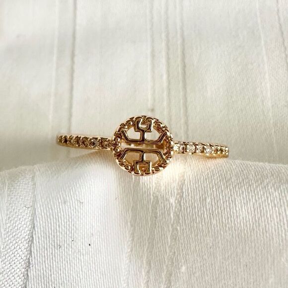 Gold logo cubic zirconia ring size 8 - Picture 1 of 2